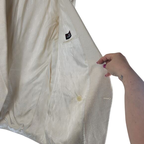 Steve Gordon Double Breasted 100% Pure Silk Cream Men's Suit Coat 46L - Picture 7 of 11